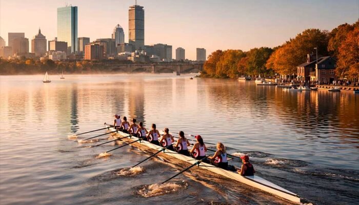 The Charles River winds like a silver ribbon through the heart of Boston and Cambridge